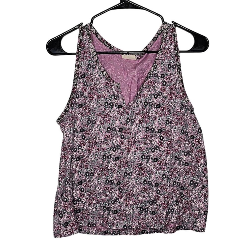 Pact purple microfloral sleeveless tank top 100% organic cotton shirt Size M